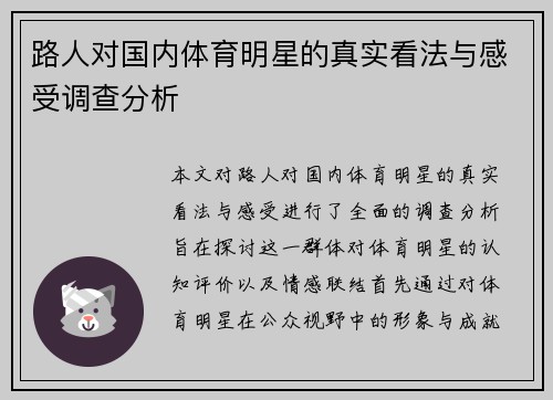 路人对国内体育明星的真实看法与感受调查分析