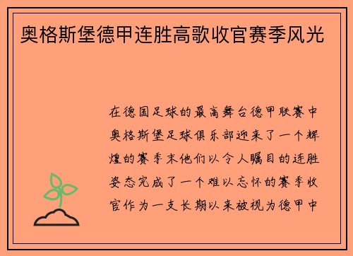 奥格斯堡德甲连胜高歌收官赛季风光